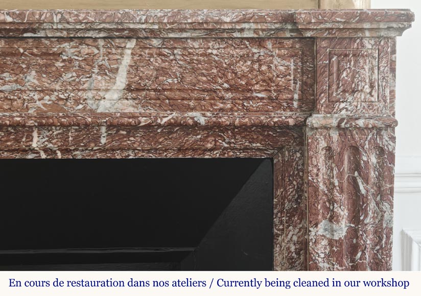 Louis XVI style fireplace with molded decoration, in red Campan marble-6