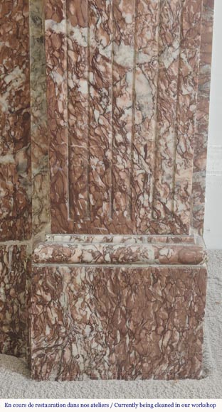 Louis XVI style fireplace with molded decoration, in red Campan marble-7