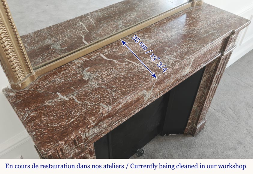 Louis XVI style fireplace with molded decoration, in red Campan marble-8