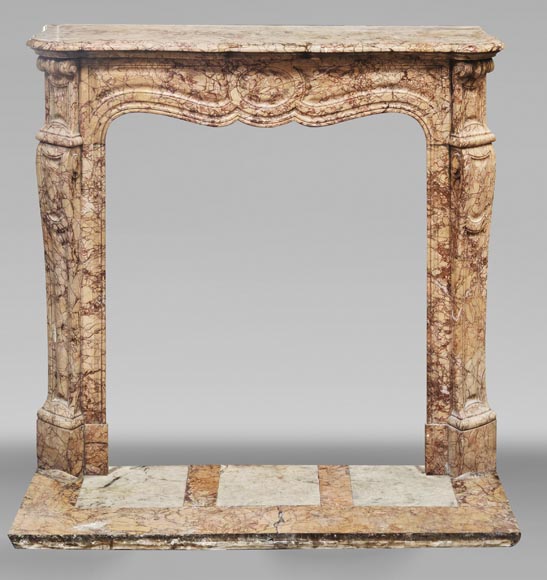 Louis XV style fireplace, Pompadour model, in brocatelle-type marble-0