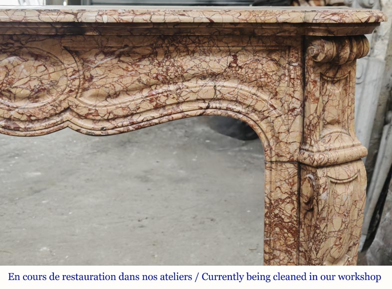 Louis XV style fireplace, Pompadour model, in brocatelle-type marble-6