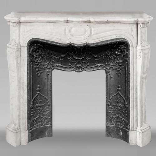 Louis XV style fireplace, Pompadour model, in Carrara marble