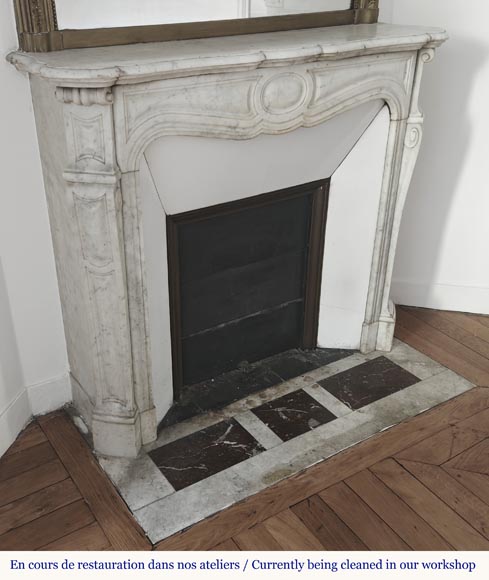 Louis XV style fireplace, Pompadour model, in Carrara marble-2