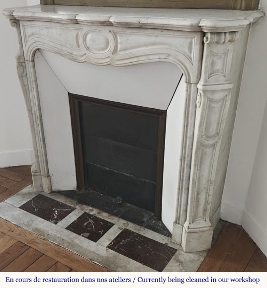 Louis XV style fireplace, Pompadour model, in Carrara marble-5