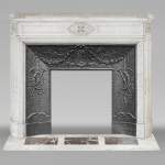 Louis XVI fireplace with rounded corners, in Carrara marble