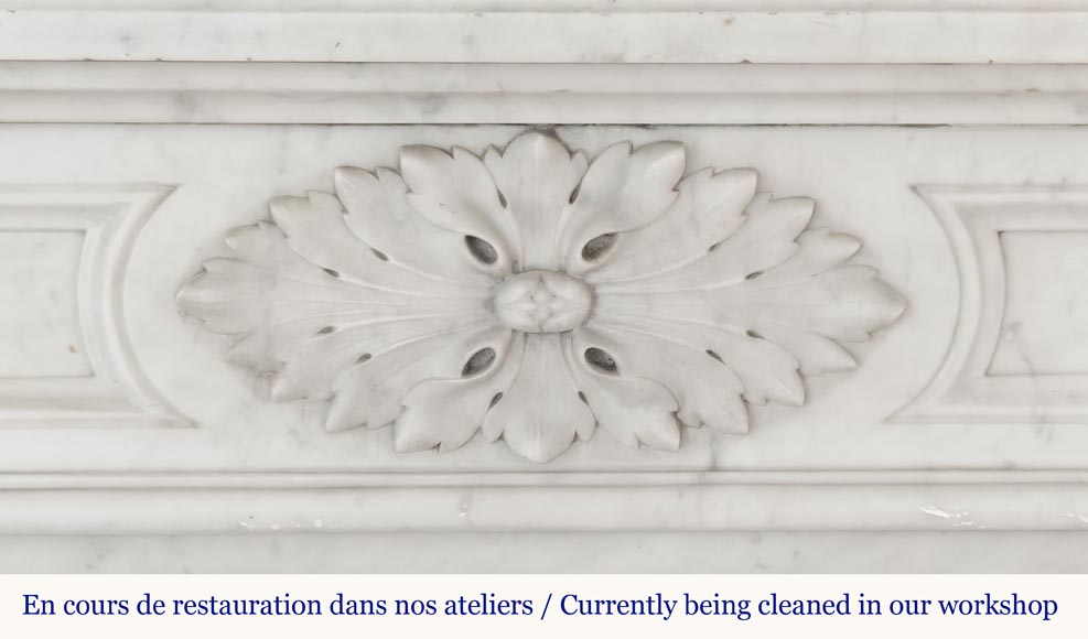 Louis XVI fireplace with rounded corners, in Carrara marble-1