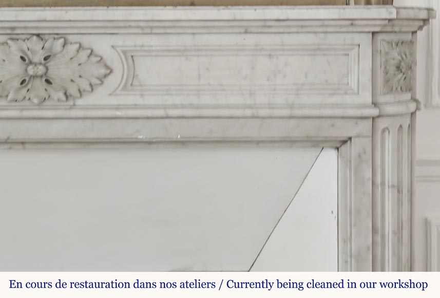 Louis XVI fireplace with rounded corners, in Carrara marble-6