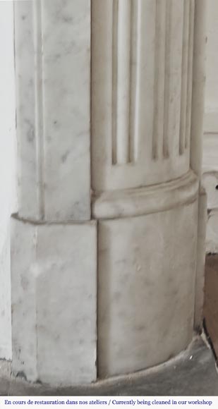 Louis XVI fireplace with rounded corners, in Carrara marble-7