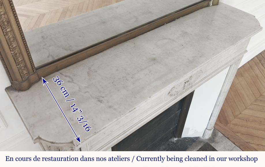 Louis XVI fireplace with rounded corners, in Carrara marble-9