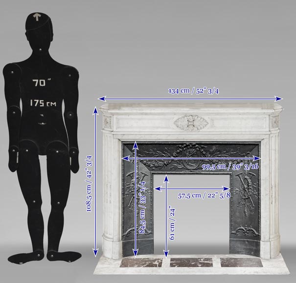 Louis XVI fireplace with rounded corners, in Carrara marble-10
