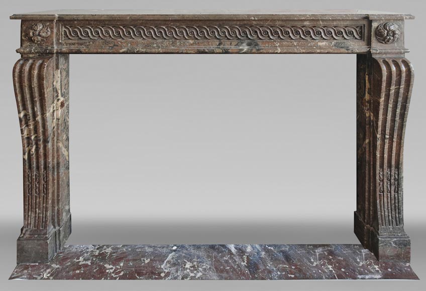 Louis XVI period fireplace, curved red, decorated with a Greek frieze-0