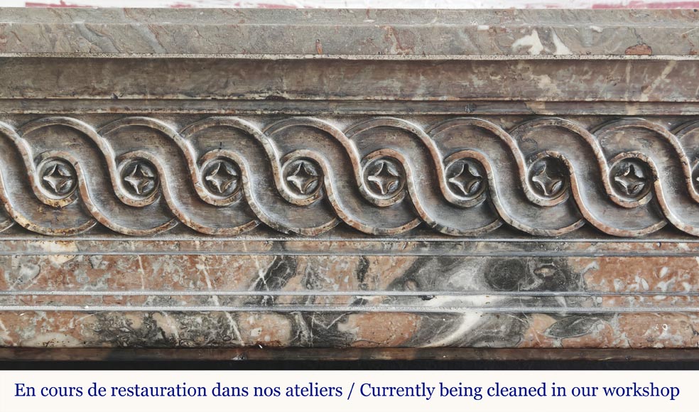 Louis XVI period fireplace, curved red, decorated with a Greek frieze-1