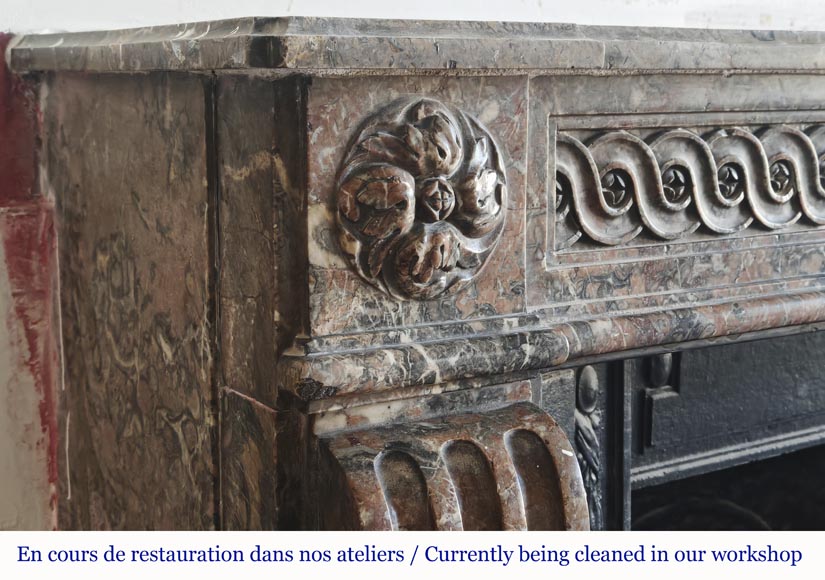 Louis XVI period fireplace, curved red, decorated with a Greek frieze-3