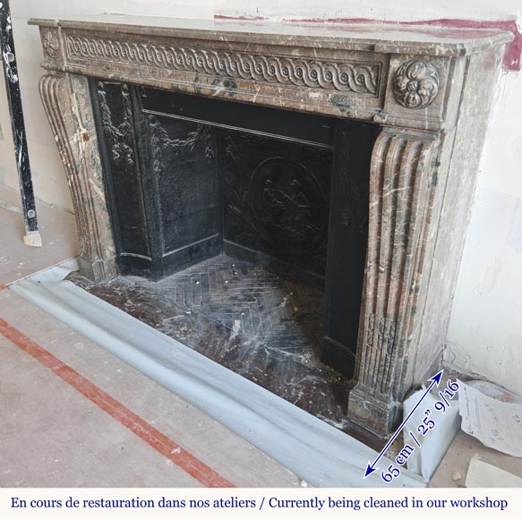 Louis XVI period fireplace, curved red, decorated with a Greek frieze-6