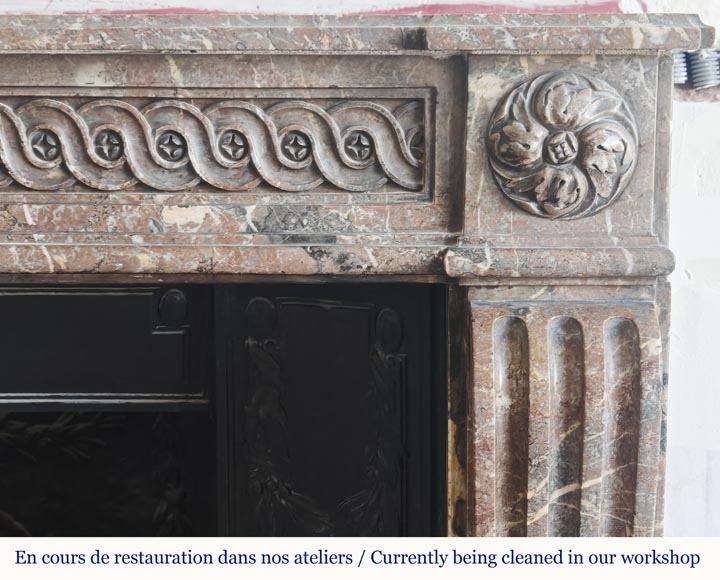 Louis XVI period fireplace, curved red, decorated with a Greek frieze-7