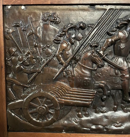 Oak Fireplace with Plaster Bas-Reliefs in Faux Bronze, dated 1896 -5