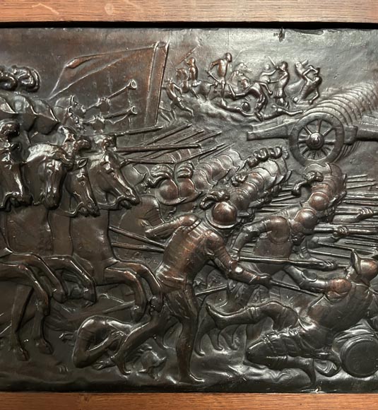 Oak Fireplace with Plaster Bas-Reliefs in Faux Bronze, dated 1896 -6