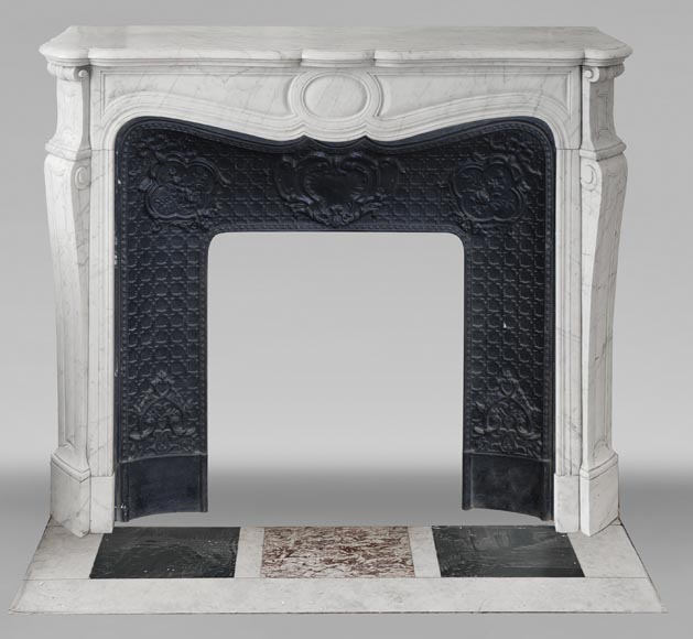  Louis XV style fireplace, Pompadour model, in Carrara marble-0