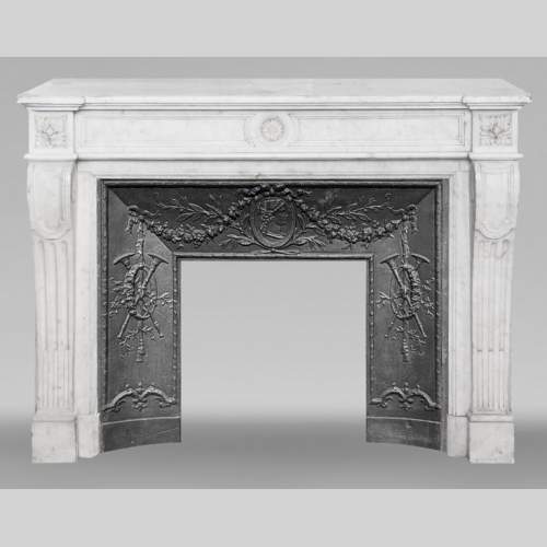 Louis XVI style fireplace with sunflowers, in Carrara marble
