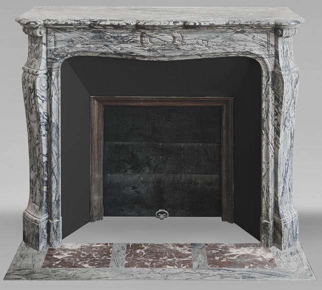 Louis XV style fireplace, curved Pompadour model, in floral blue-0