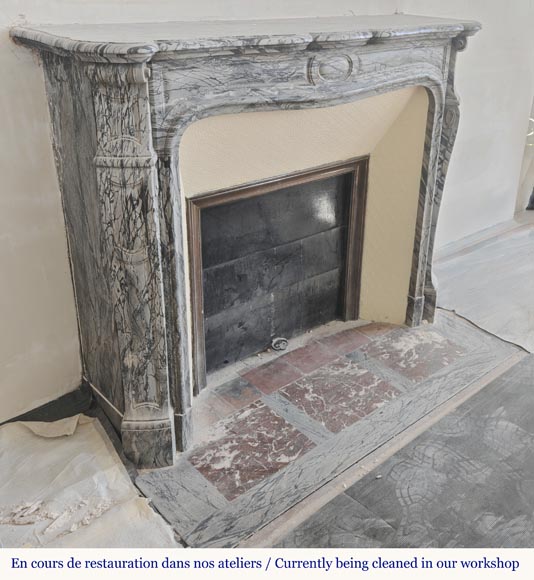 Louis XV style fireplace, curved Pompadour model, in floral blue-2