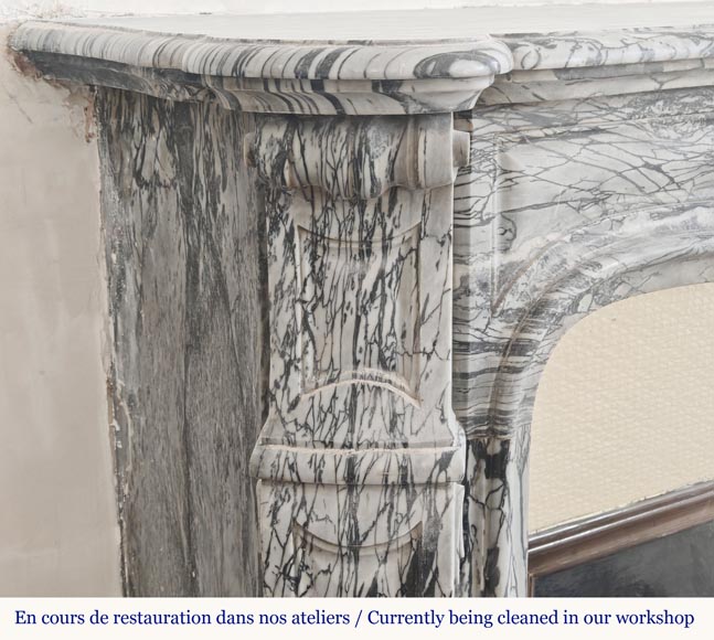 Louis XV style fireplace, curved Pompadour model, in floral blue-3