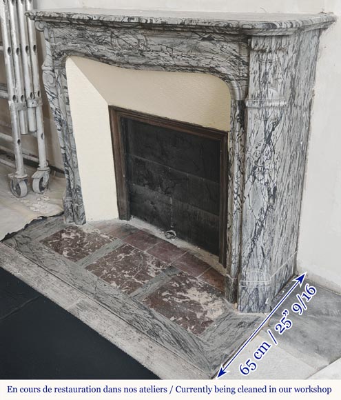 Louis XV style fireplace, curved Pompadour model, in floral blue-5