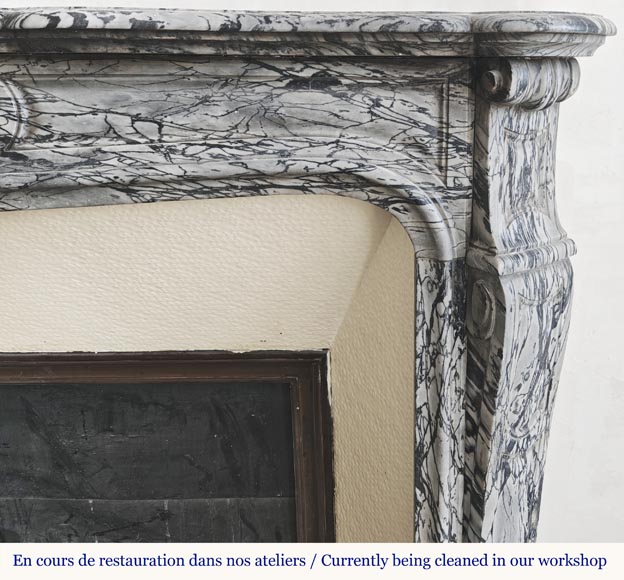 Louis XV style fireplace, curved Pompadour model, in floral blue-6