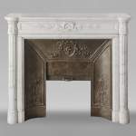 Louis XVI style fireplace with a Corinthian fluted half-column, in half-statuary marble