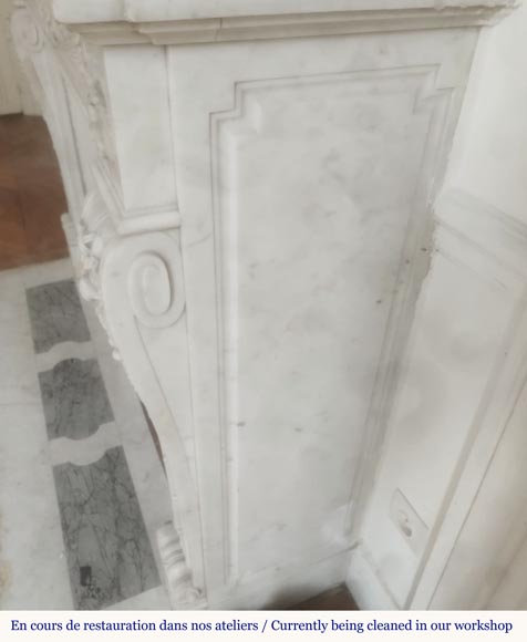 Louis XVI style fireplace in highly sculpted Carrara marble with floral decoration-8