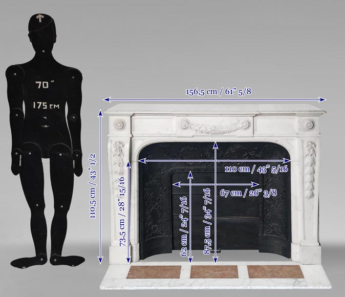 Napoleon III style fireplace in half-statuary marble decorated with a garland-17