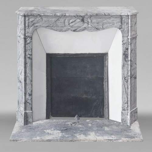 Louis XV style fireplace, Pompadour model, in blue floral marble