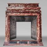  Louis XIV style fireplace with acroteria, in Red Languedoc marble