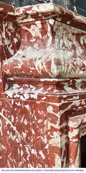  Louis XIV style fireplace with acroteria, in Red Languedoc marble-3