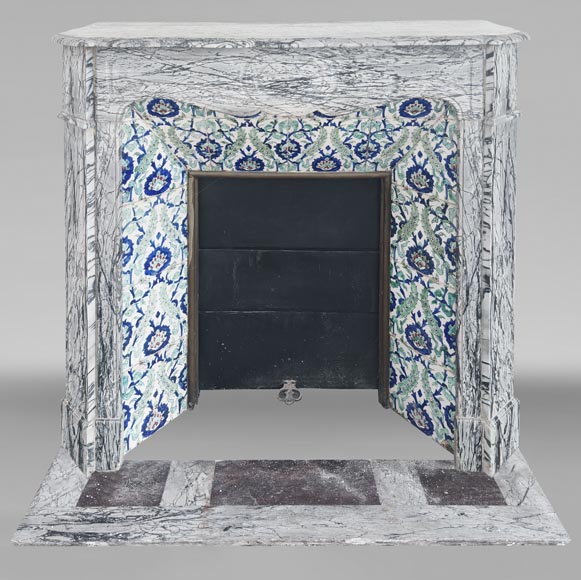 Louis XV style fireplace, Pompadour model, in Bleu Fleuri marble-0