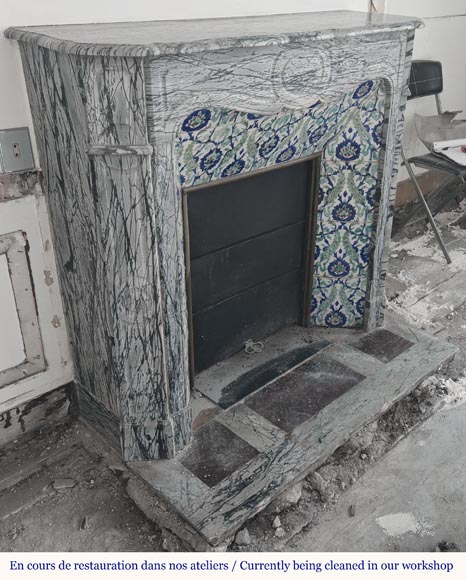 Louis XV style fireplace, Pompadour model, in Bleu Fleuri marble-2