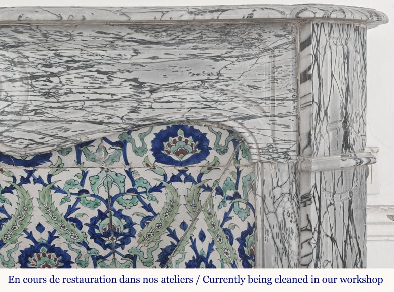 Louis XV style fireplace, Pompadour model, in Bleu Fleuri marble-5