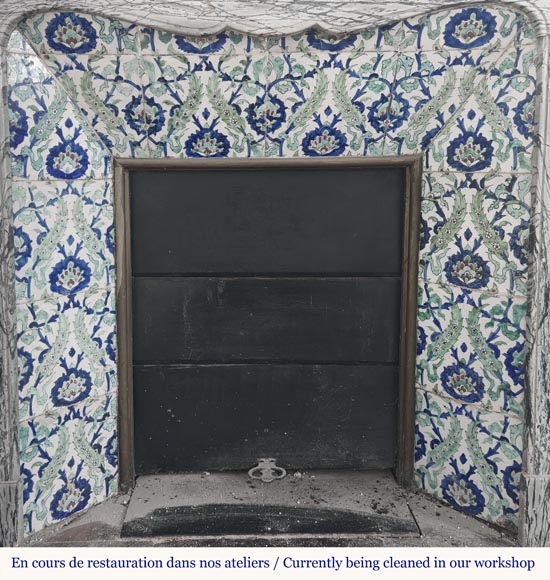 Louis XV style fireplace, Pompadour model, in Bleu Fleuri marble-7