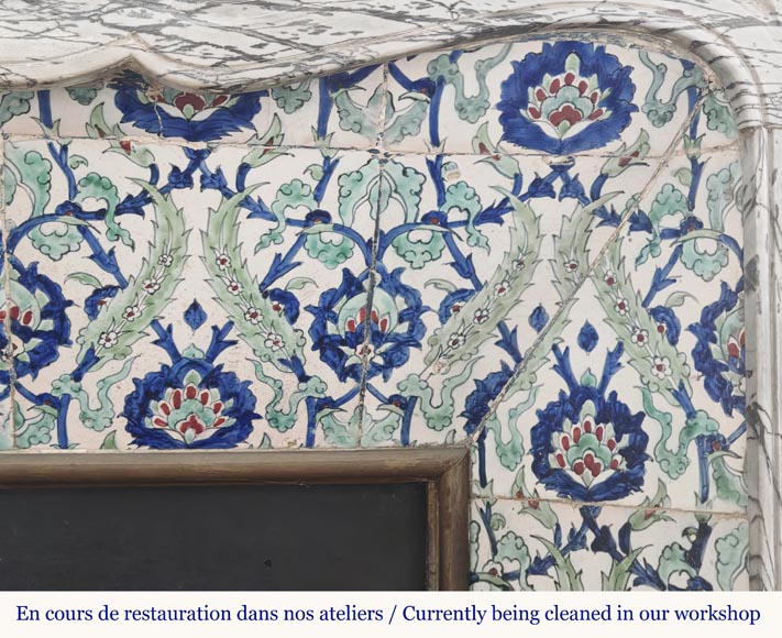 Louis XV style fireplace, Pompadour model, in Bleu Fleuri marble-8