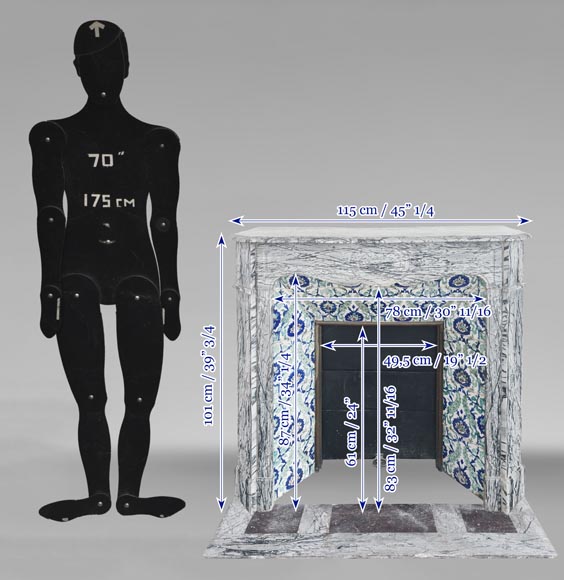 Louis XV style fireplace, Pompadour model, in Bleu Fleuri marble-11