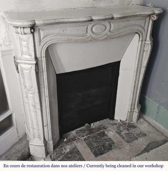 Louis XV style fireplace, Pompadour model, in Carrara marble-2