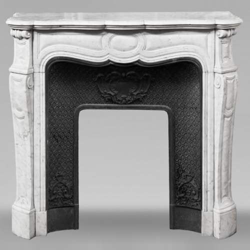 Louis XV style Pompadour model fireplace in Carrara marble