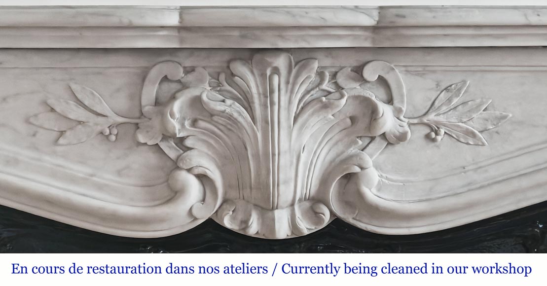 Louis XV style fireplace in Carrara marble decorated with a palmette-1