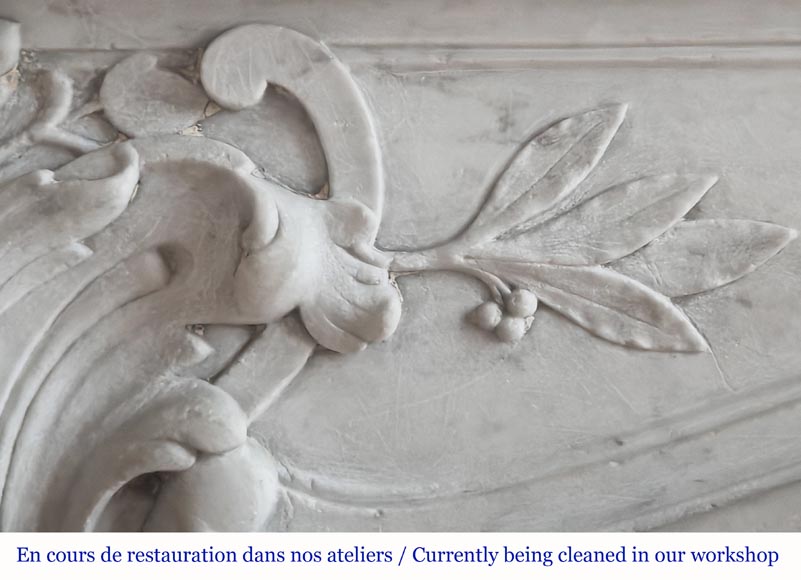 Louis XV style fireplace in Carrara marble decorated with a palmette-3