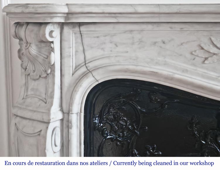 Louis XV style fireplace in Carrara marble decorated with a palmette-5
