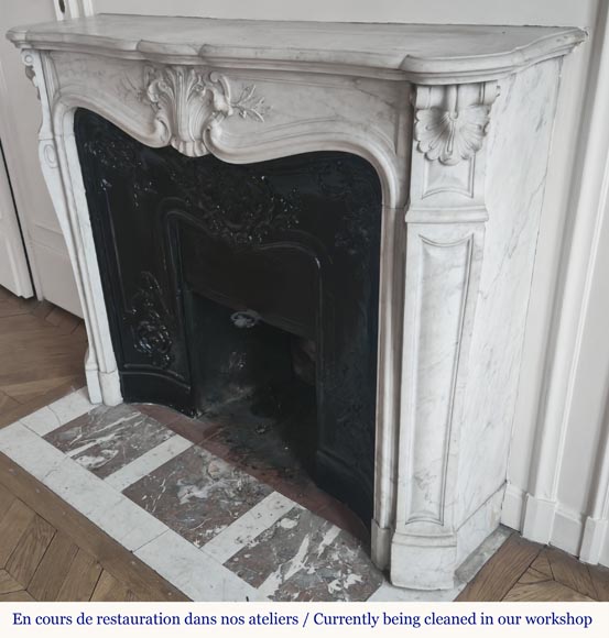Louis XV style fireplace in Carrara marble decorated with a palmette-7