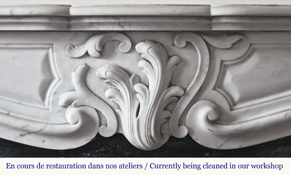 Louis XV style fireplace in Carrara marble with an asymmetrical shell-1
