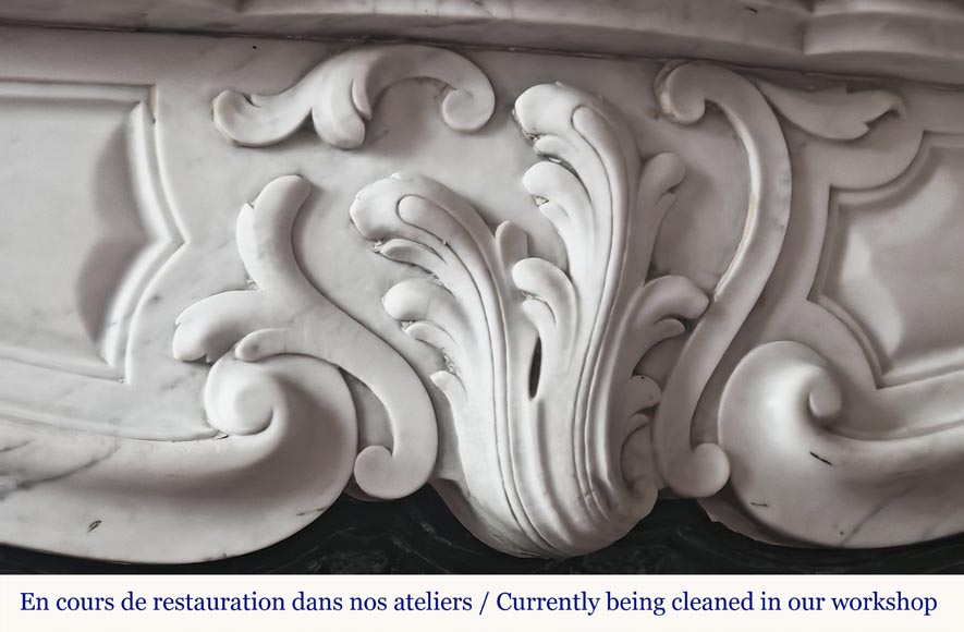 Louis XV style fireplace in Carrara marble with an asymmetrical shell-2