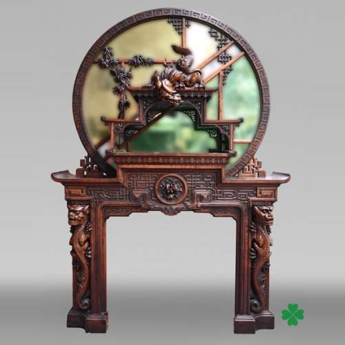 Gabriel VIARDOT – Japonist carved wooden fireplace, circa 1880