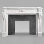 Louis XVI style fireplace in Carrara marble decorated with pearls